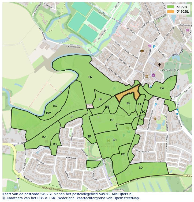 Afbeelding van het postcodegebied 5492 BL op de kaart.