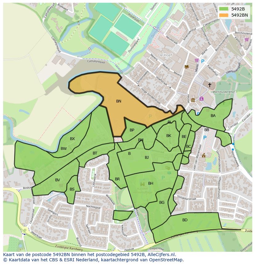 Afbeelding van het postcodegebied 5492 BN op de kaart.