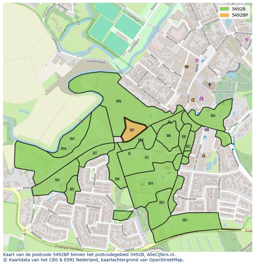 Afbeelding van het postcodegebied 5492 BP op de kaart.