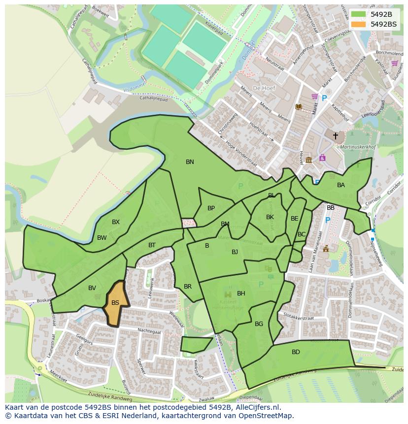 Afbeelding van het postcodegebied 5492 BS op de kaart.