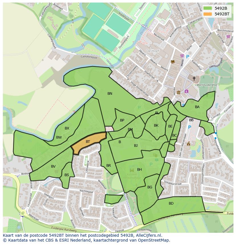 Afbeelding van het postcodegebied 5492 BT op de kaart.