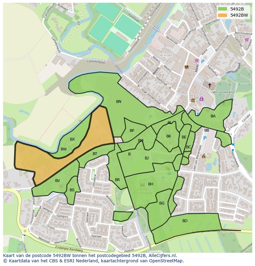 Afbeelding van het postcodegebied 5492 BW op de kaart.