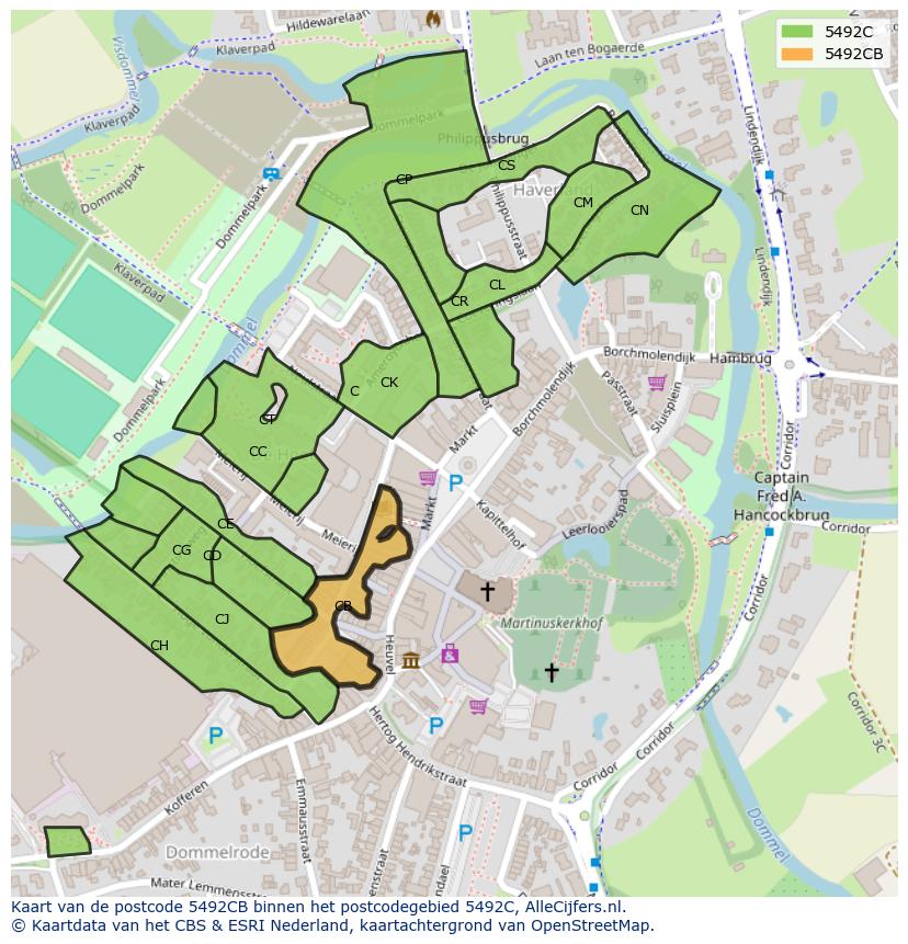 Afbeelding van het postcodegebied 5492 CB op de kaart.
