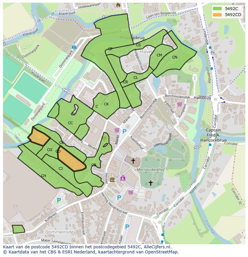 Afbeelding van het postcodegebied 5492 CD op de kaart.