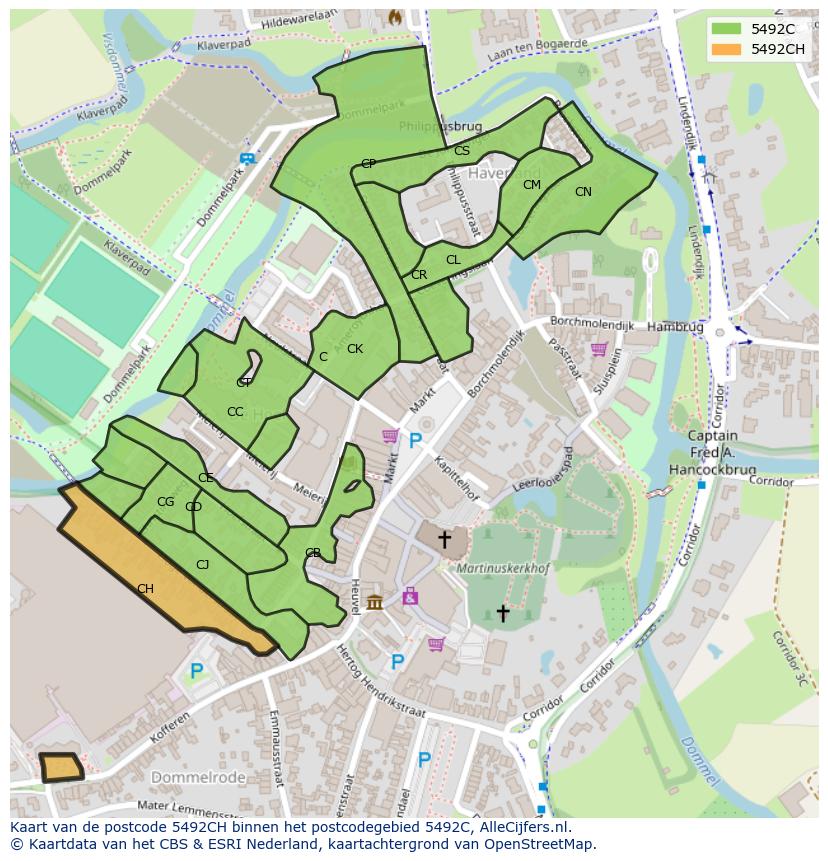 Afbeelding van het postcodegebied 5492 CH op de kaart.