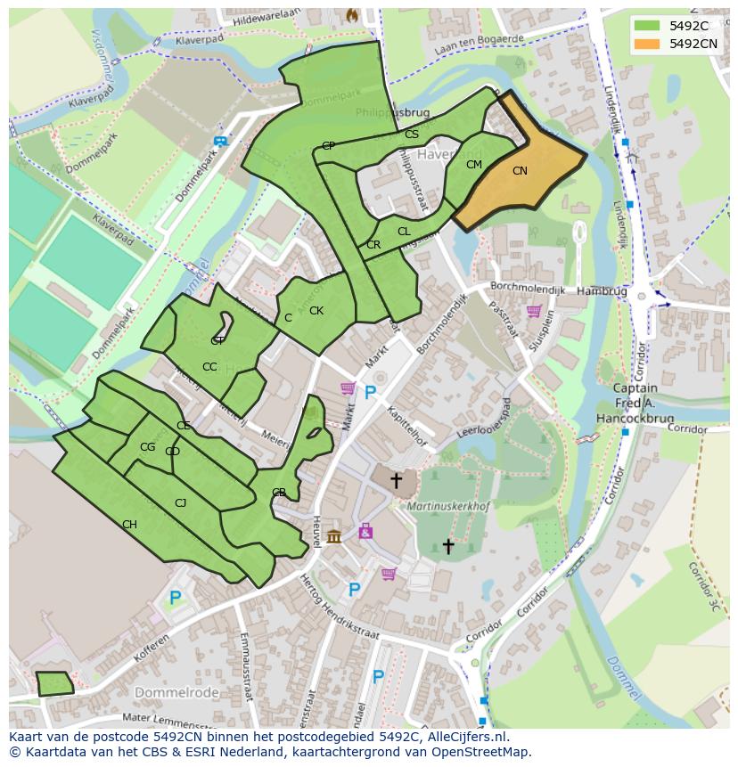 Afbeelding van het postcodegebied 5492 CN op de kaart.
