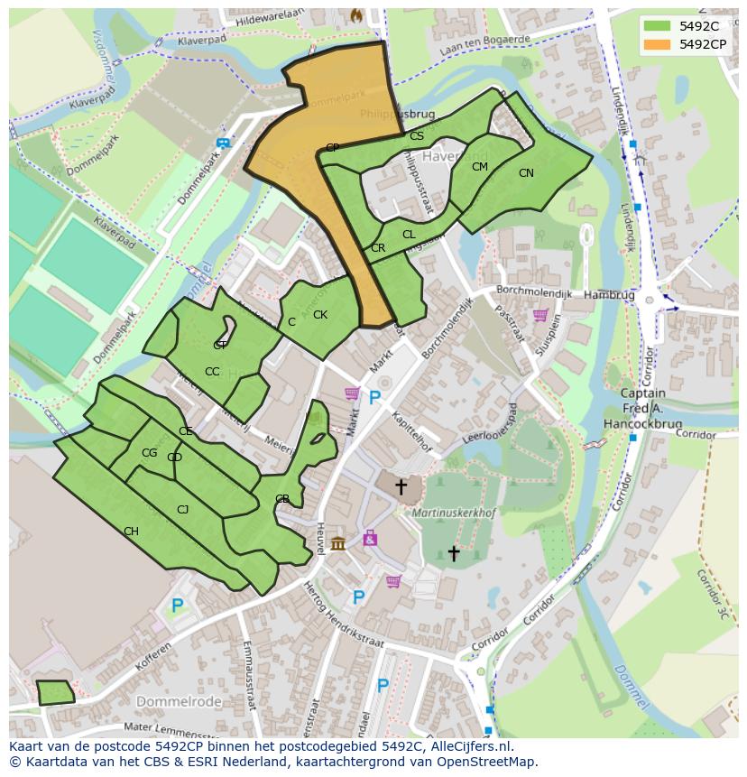 Afbeelding van het postcodegebied 5492 CP op de kaart.