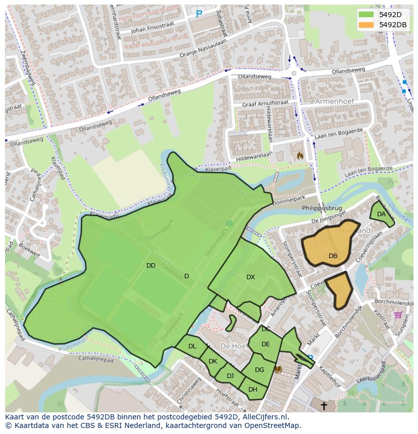 Afbeelding van het postcodegebied 5492 DB op de kaart.