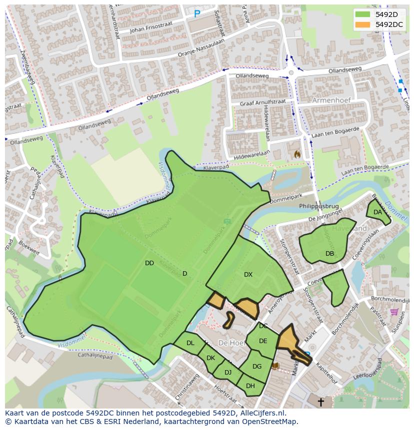 Afbeelding van het postcodegebied 5492 DC op de kaart.