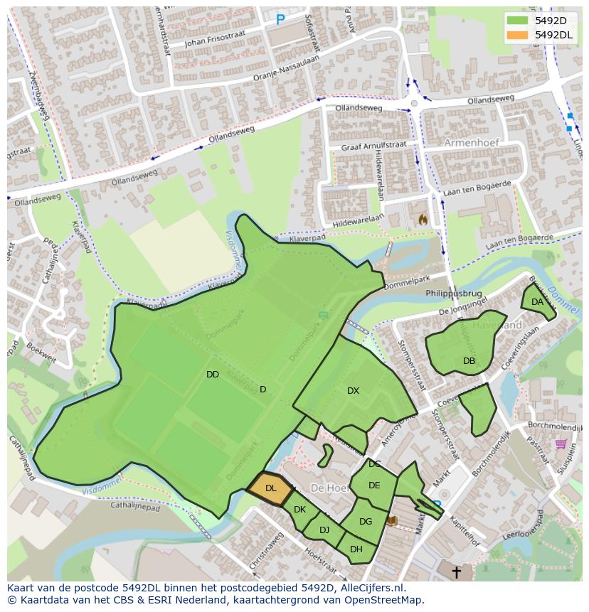 Afbeelding van het postcodegebied 5492 DL op de kaart.