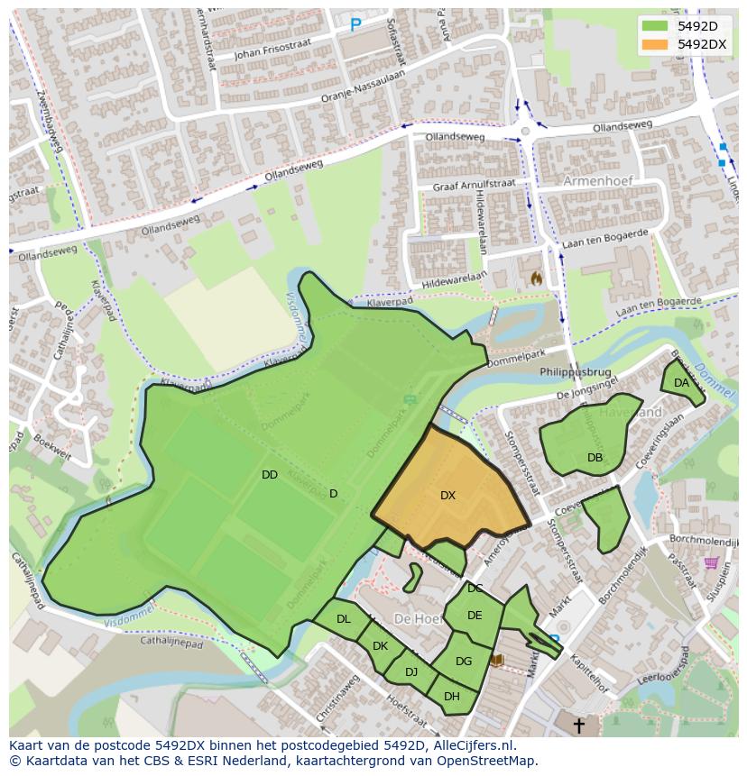 Afbeelding van het postcodegebied 5492 DX op de kaart.