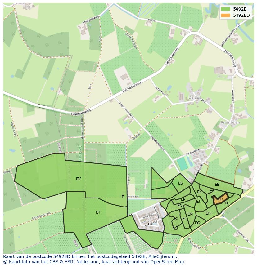 Afbeelding van het postcodegebied 5492 ED op de kaart.