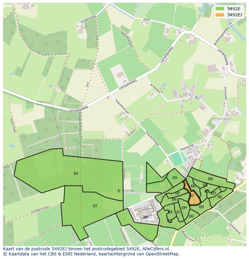Afbeelding van het postcodegebied 5492 EJ op de kaart.