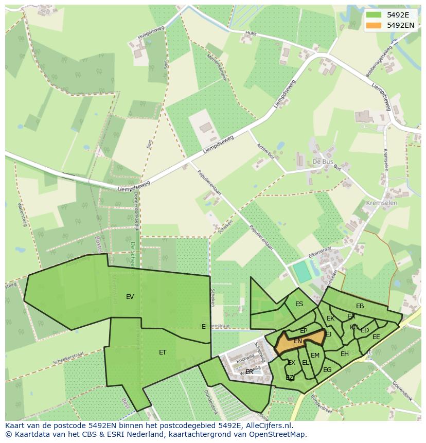 Afbeelding van het postcodegebied 5492 EN op de kaart.