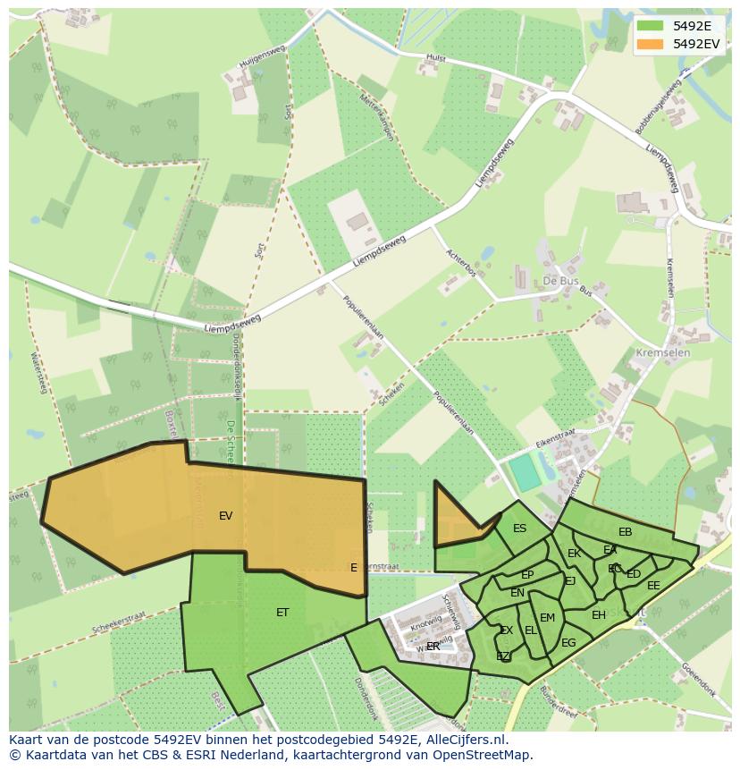 Afbeelding van het postcodegebied 5492 EV op de kaart.