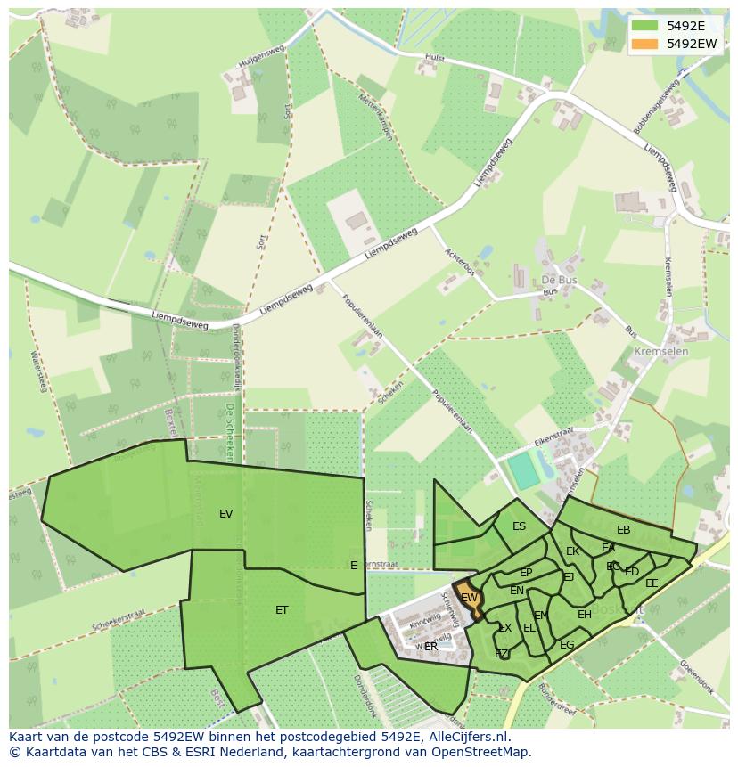 Afbeelding van het postcodegebied 5492 EW op de kaart.