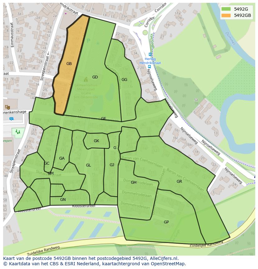 Afbeelding van het postcodegebied 5492 GB op de kaart.