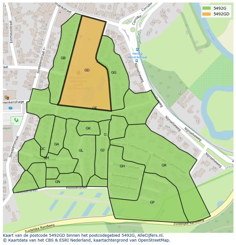 Afbeelding van het postcodegebied 5492 GD op de kaart.