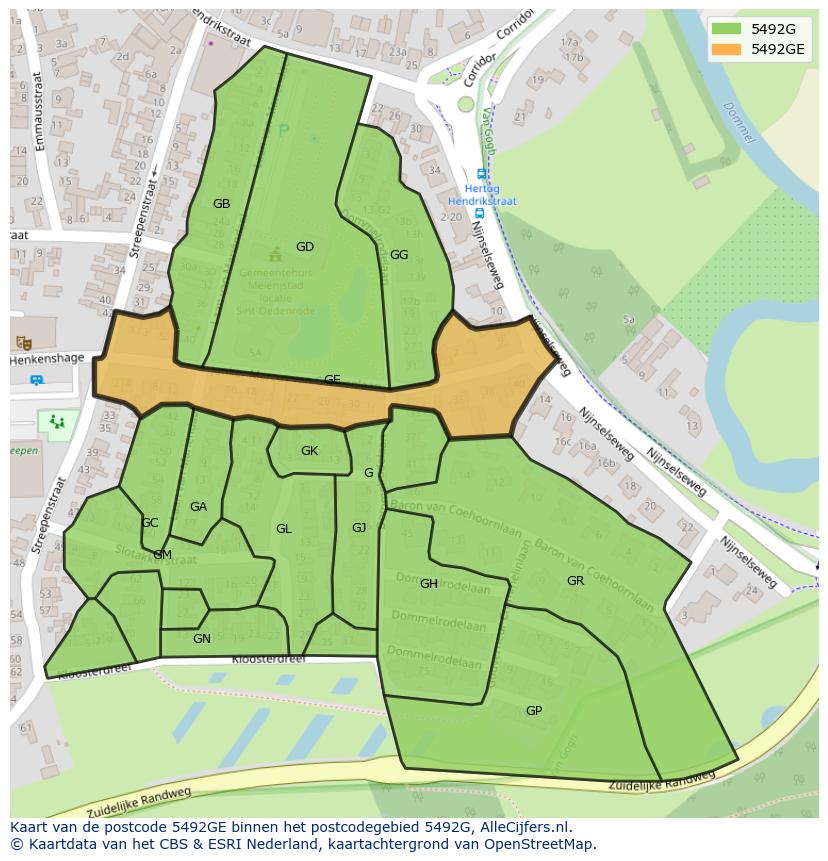 Afbeelding van het postcodegebied 5492 GE op de kaart.