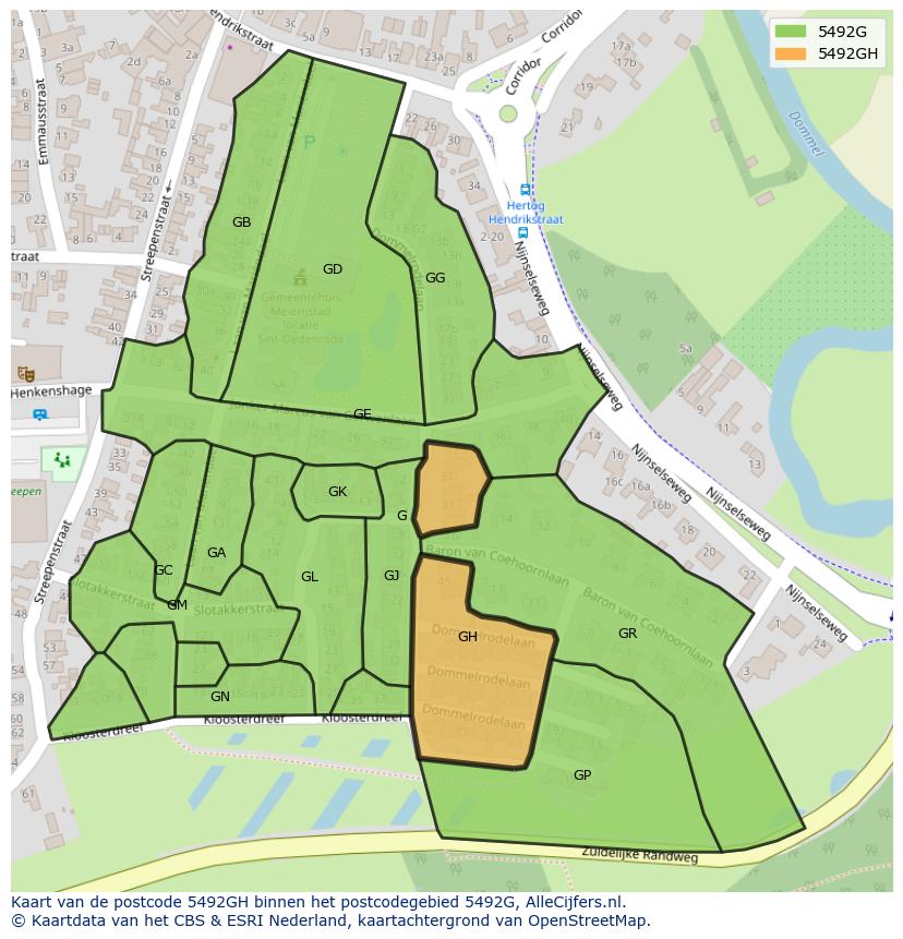 Afbeelding van het postcodegebied 5492 GH op de kaart.