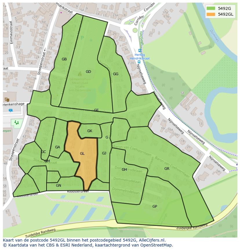 Afbeelding van het postcodegebied 5492 GL op de kaart.