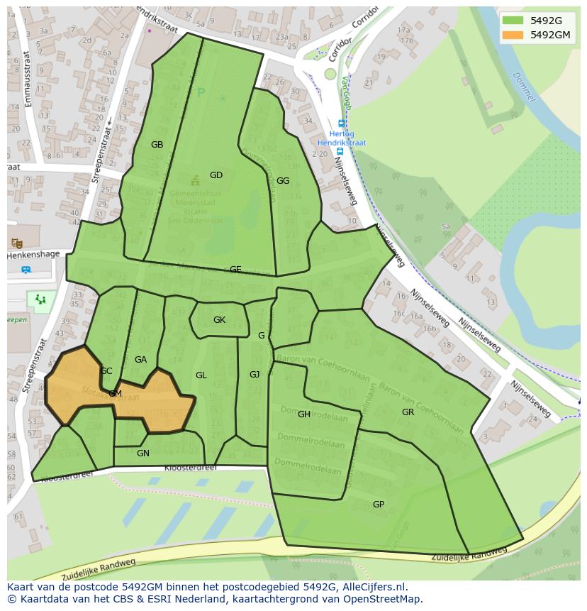 Afbeelding van het postcodegebied 5492 GM op de kaart.