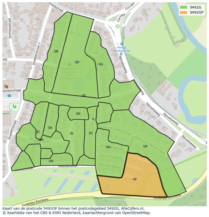 Afbeelding van het postcodegebied 5492 GP op de kaart.