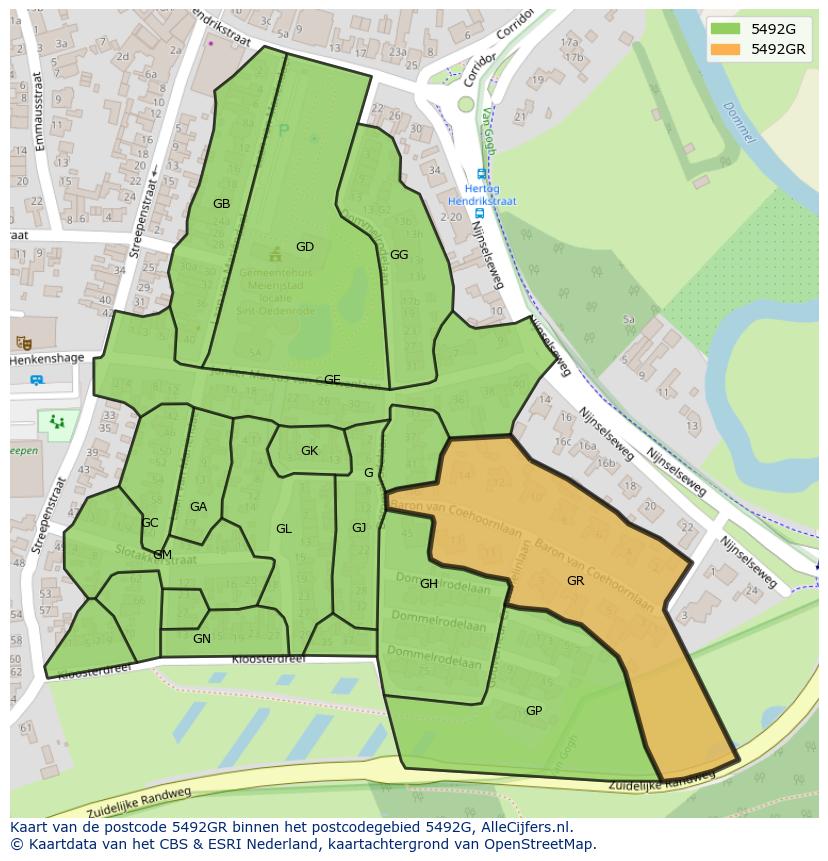 Afbeelding van het postcodegebied 5492 GR op de kaart.