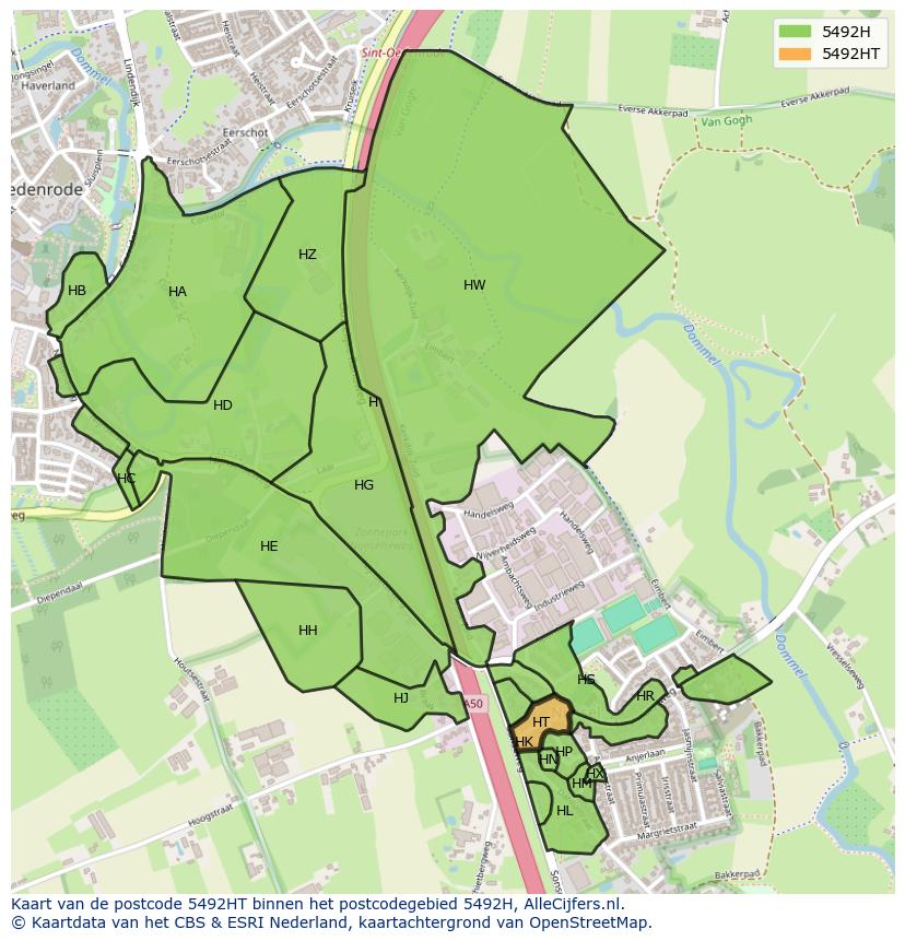 Afbeelding van het postcodegebied 5492 HT op de kaart.