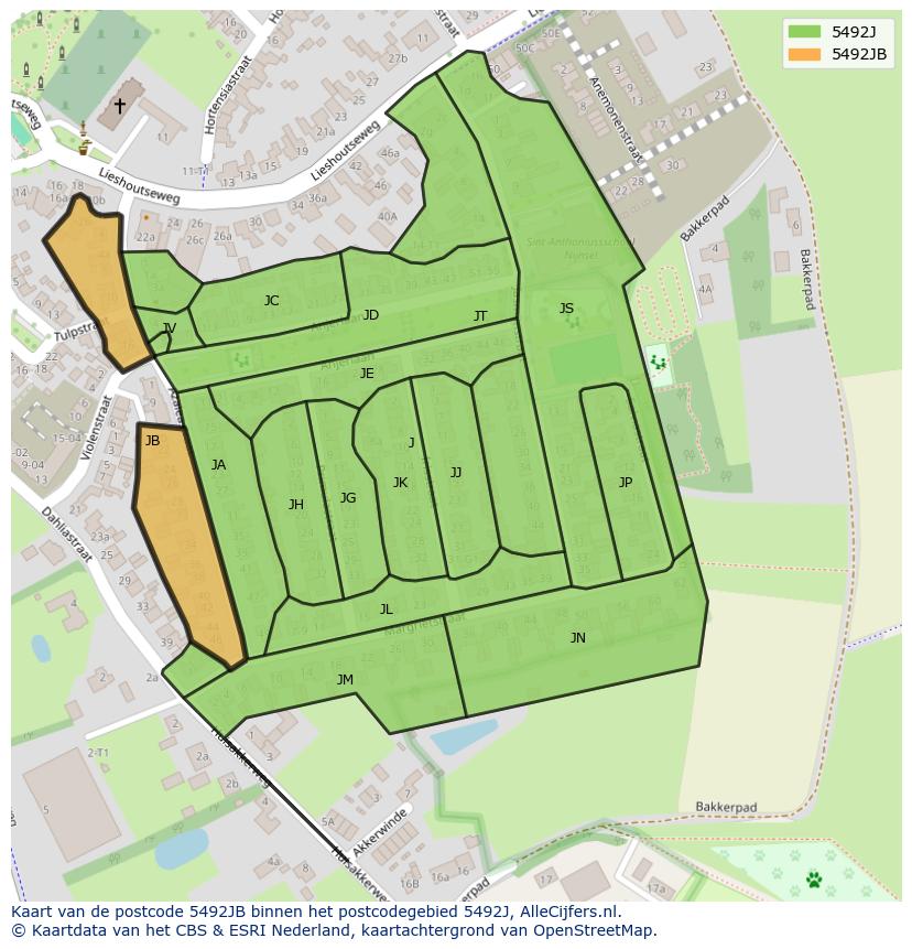 Afbeelding van het postcodegebied 5492 JB op de kaart.