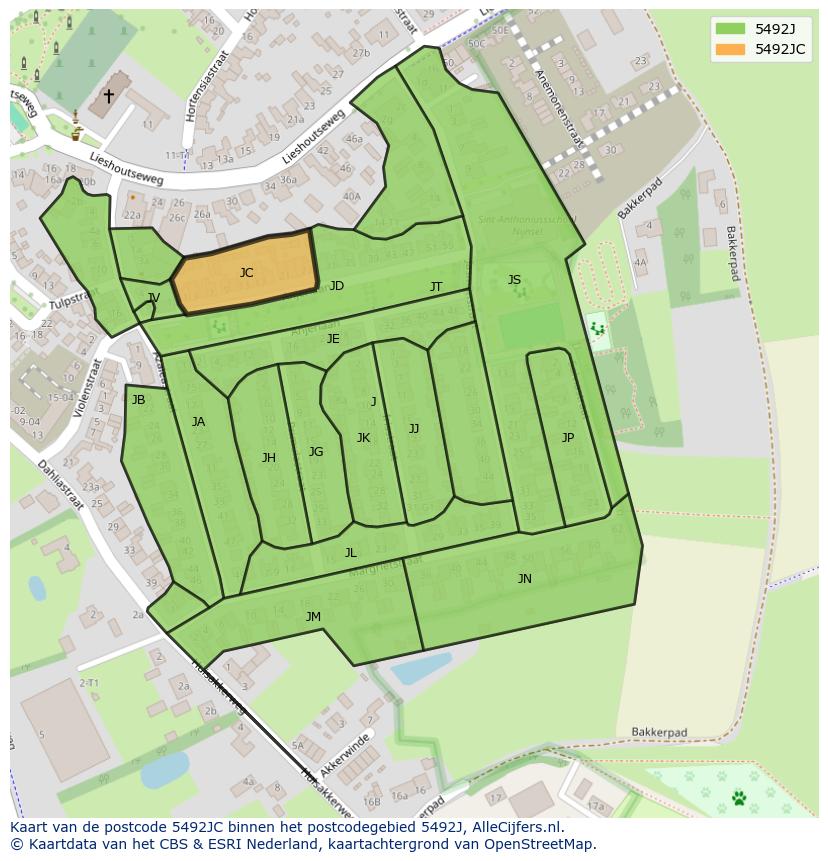 Afbeelding van het postcodegebied 5492 JC op de kaart.