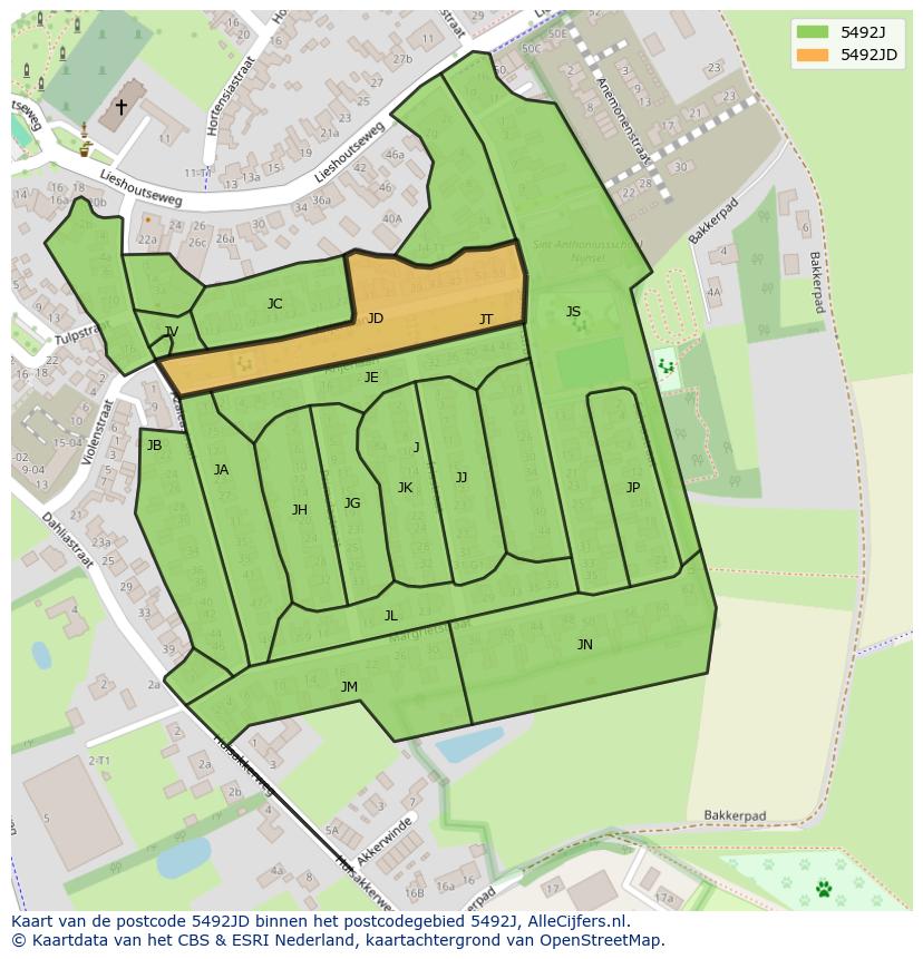 Afbeelding van het postcodegebied 5492 JD op de kaart.