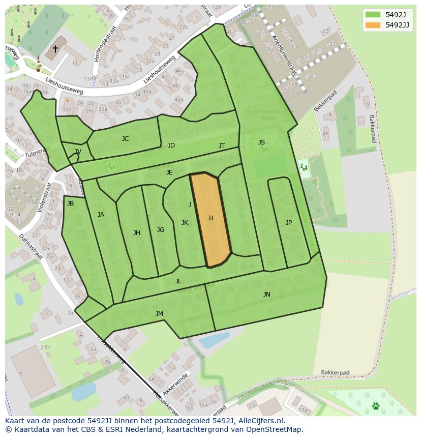 Afbeelding van het postcodegebied 5492 JJ op de kaart.