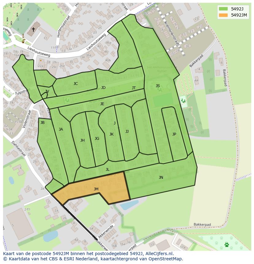 Afbeelding van het postcodegebied 5492 JM op de kaart.