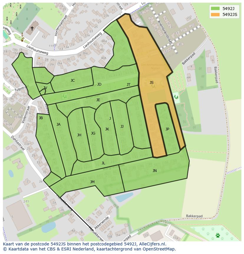 Afbeelding van het postcodegebied 5492 JS op de kaart.
