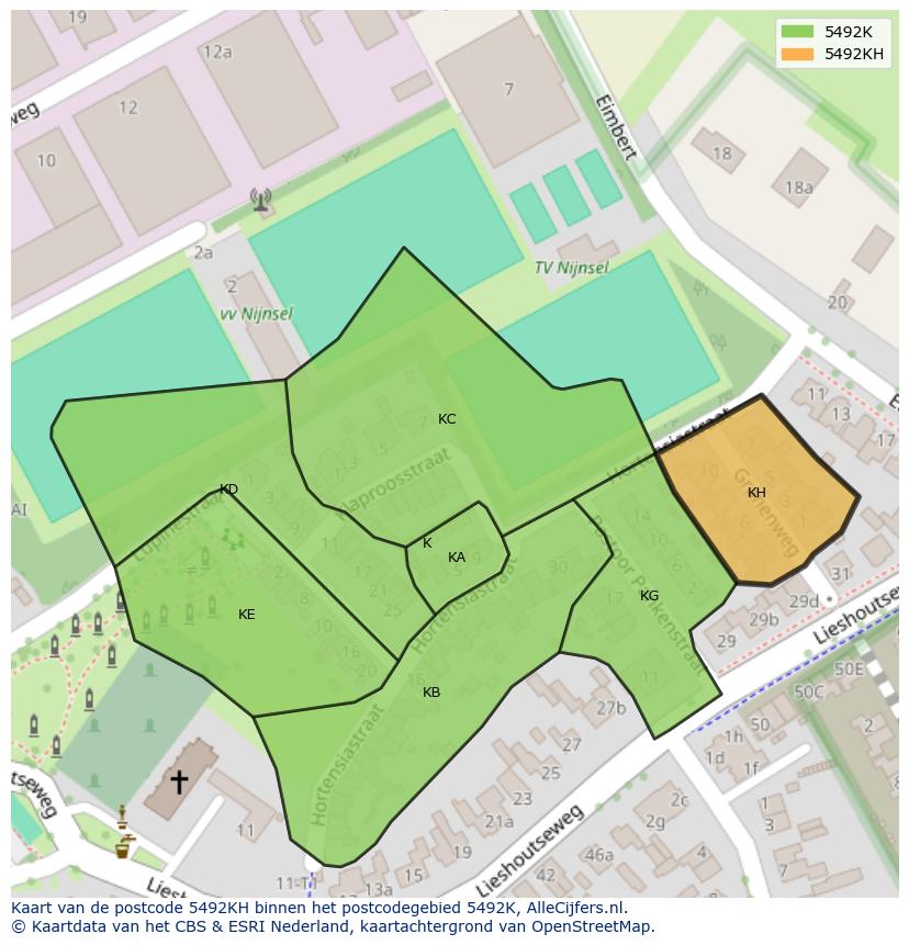 Afbeelding van het postcodegebied 5492 KH op de kaart.