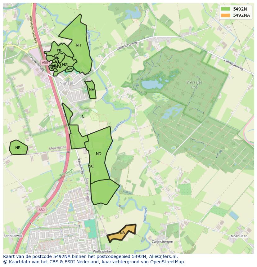 Afbeelding van het postcodegebied 5492 NA op de kaart.