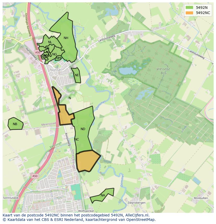 Afbeelding van het postcodegebied 5492 NC op de kaart.