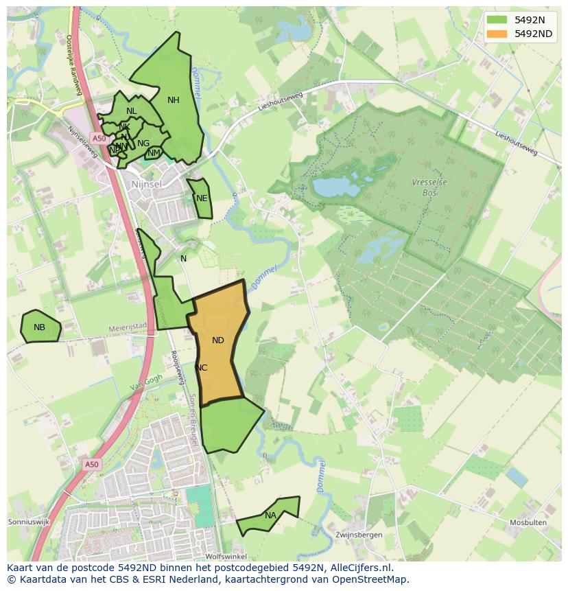 Afbeelding van het postcodegebied 5492 ND op de kaart.