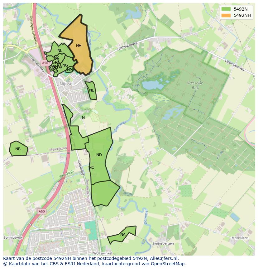 Afbeelding van het postcodegebied 5492 NH op de kaart.