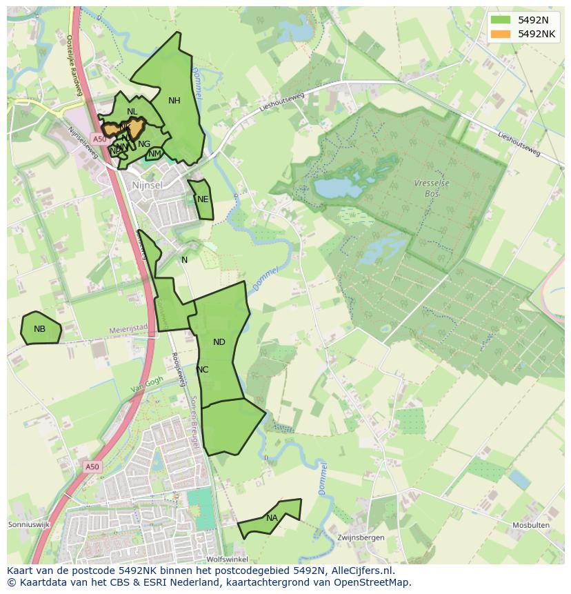 Afbeelding van het postcodegebied 5492 NK op de kaart.