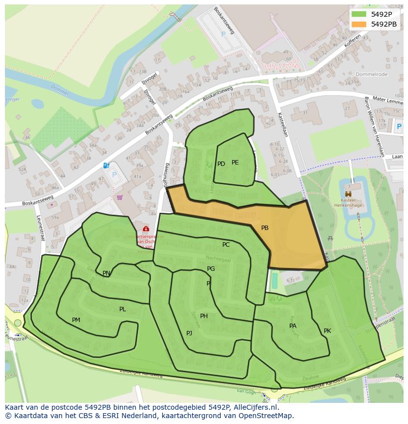 Afbeelding van het postcodegebied 5492 PB op de kaart.