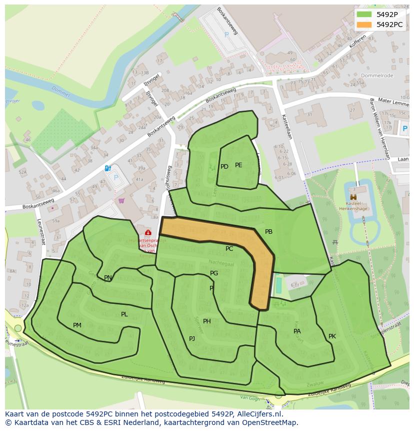 Afbeelding van het postcodegebied 5492 PC op de kaart.