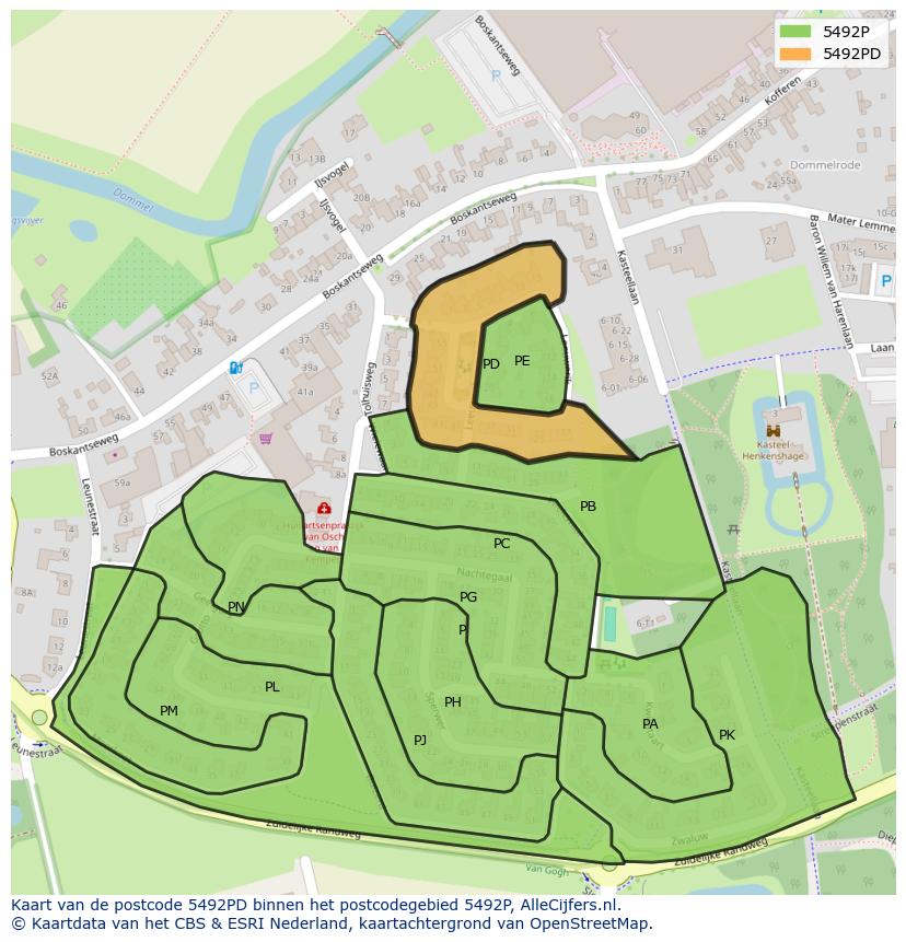 Afbeelding van het postcodegebied 5492 PD op de kaart.