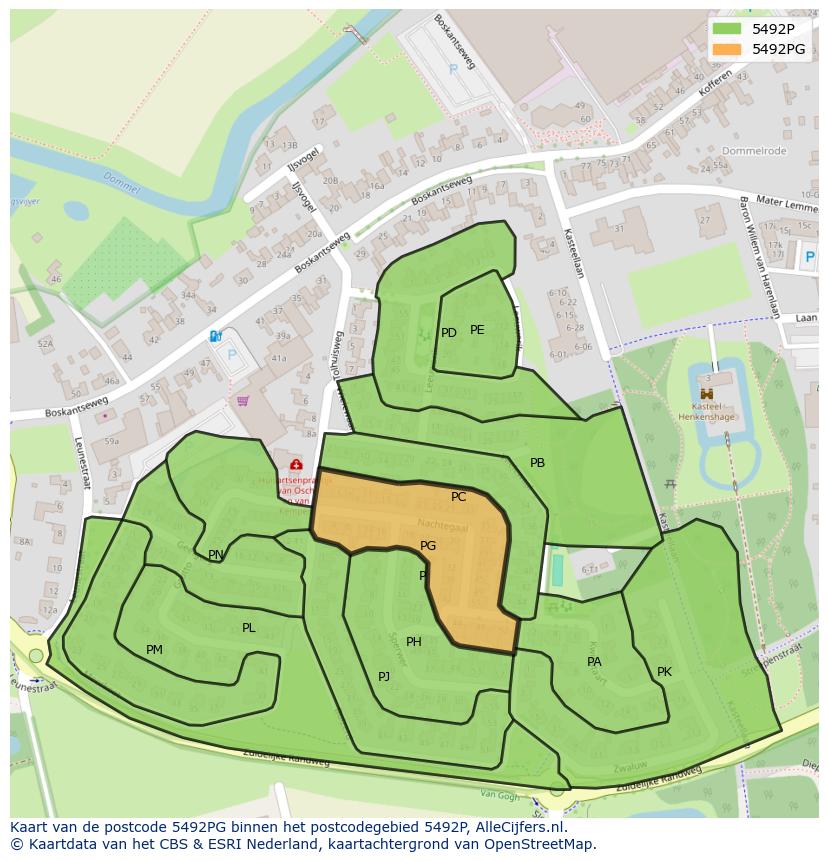 Afbeelding van het postcodegebied 5492 PG op de kaart.