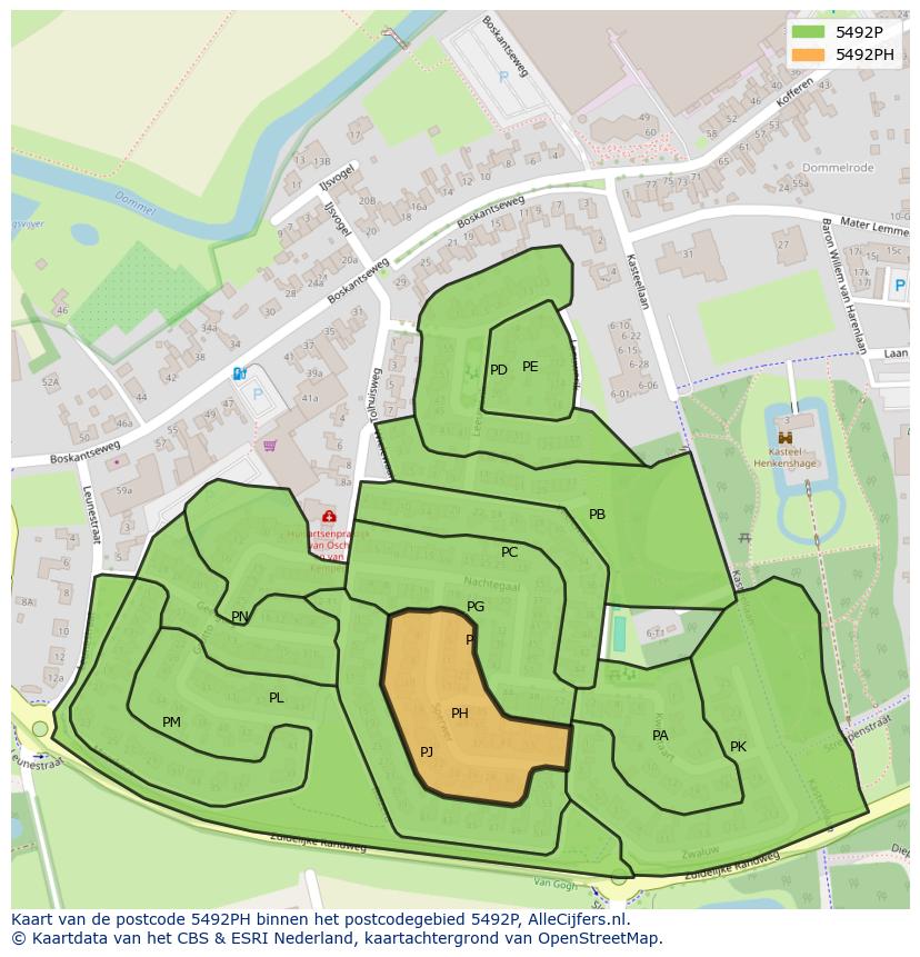 Afbeelding van het postcodegebied 5492 PH op de kaart.