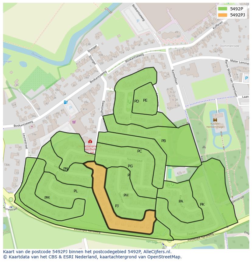 Afbeelding van het postcodegebied 5492 PJ op de kaart.