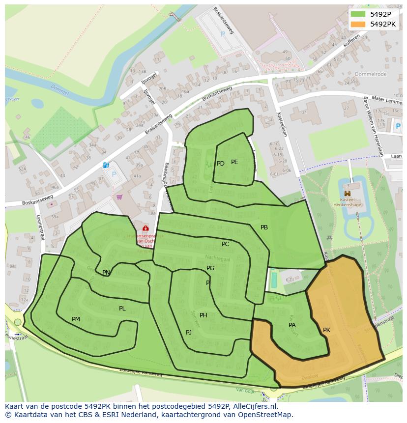 Afbeelding van het postcodegebied 5492 PK op de kaart.