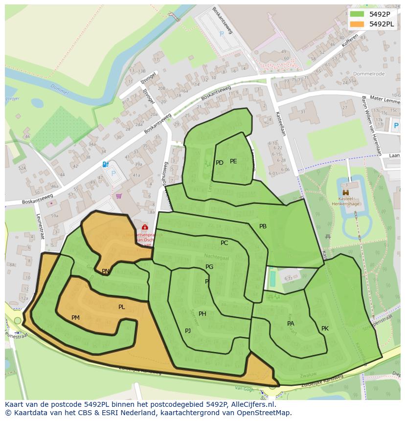 Afbeelding van het postcodegebied 5492 PL op de kaart.