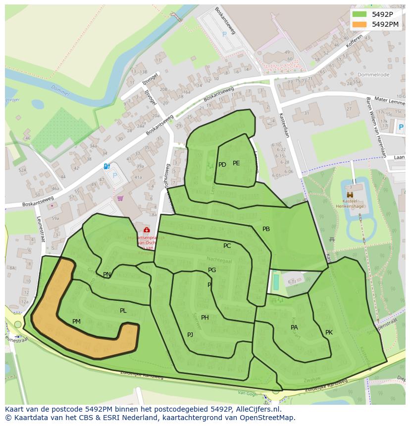Afbeelding van het postcodegebied 5492 PM op de kaart.